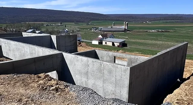 poured concrete walls and footings in Pennsylvania valley